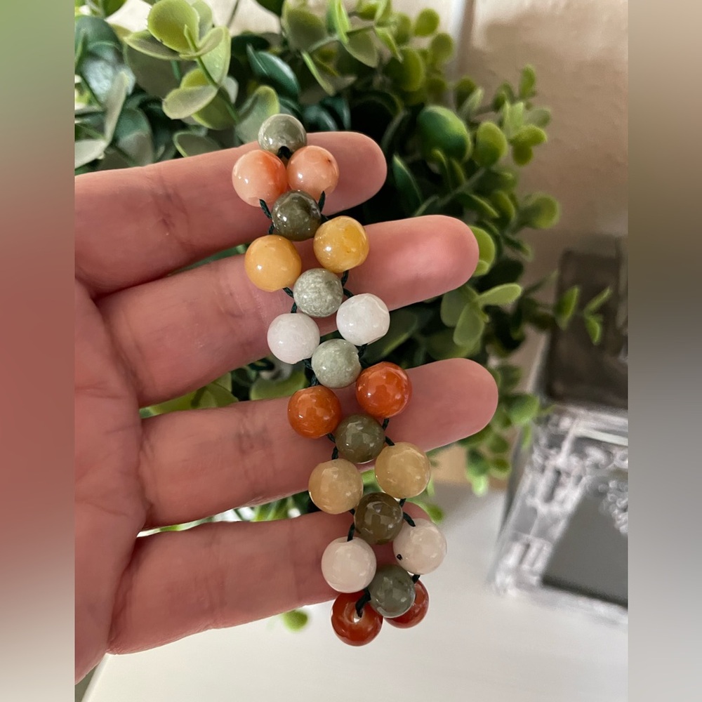 Natural Jade Knitted Bracelet Jadeite Round Beads Colorful Lucky Green String